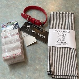 Love thy Beast Peanuts collar, bandana, and poop bags